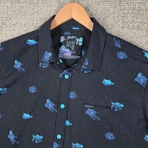 Retro Rifle Abyss Mens XL Black Blue Scuba Diver Angler Fish Button Up Shirt